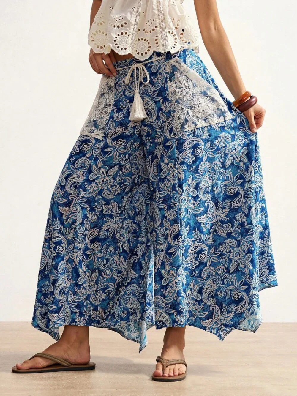 Blue Boho Women's Loose Printed Wide Leg Pants - Picture 4 of 8